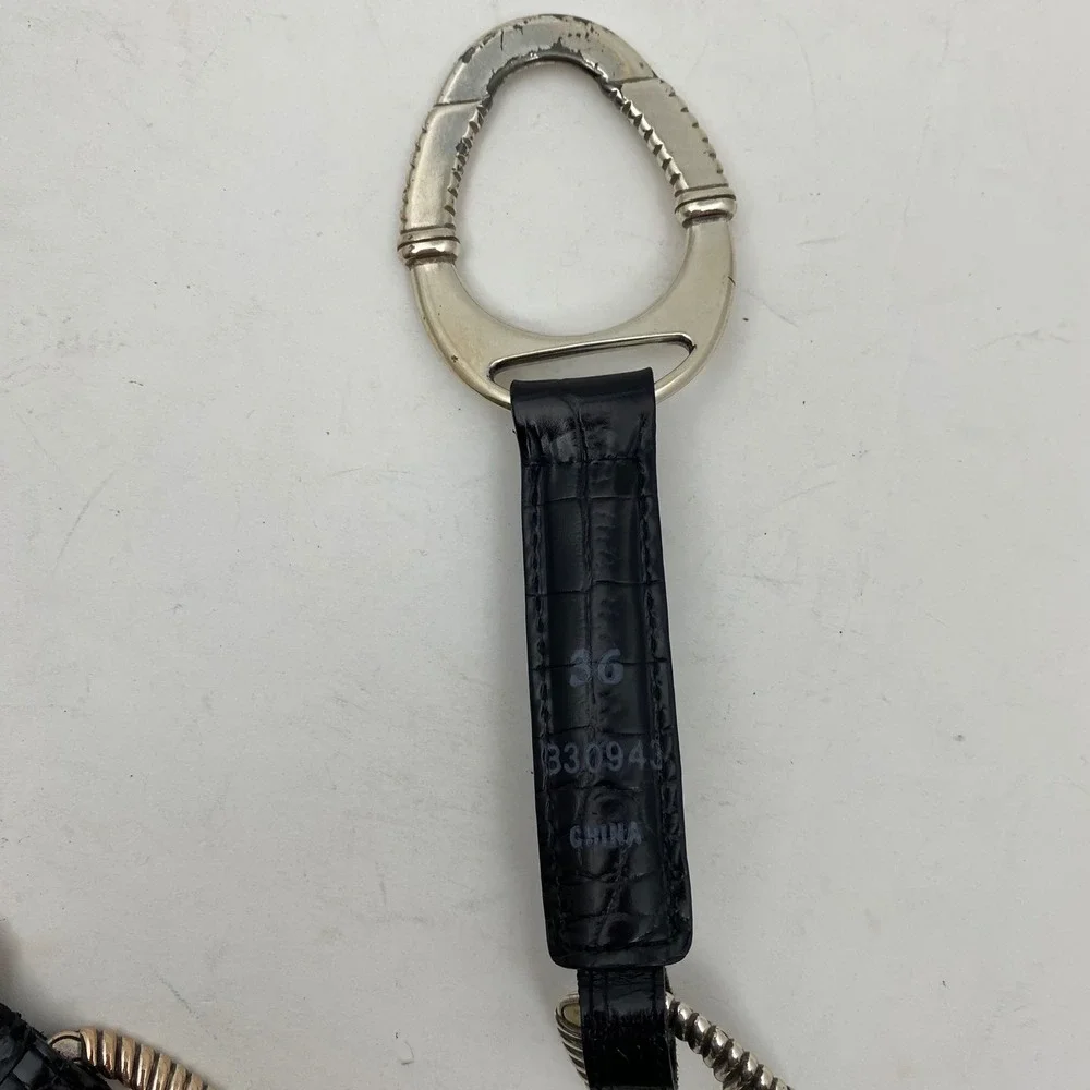 Brighton Croc Embossed Leather Silver Chain Link Hook Belt Womens 36 Black
